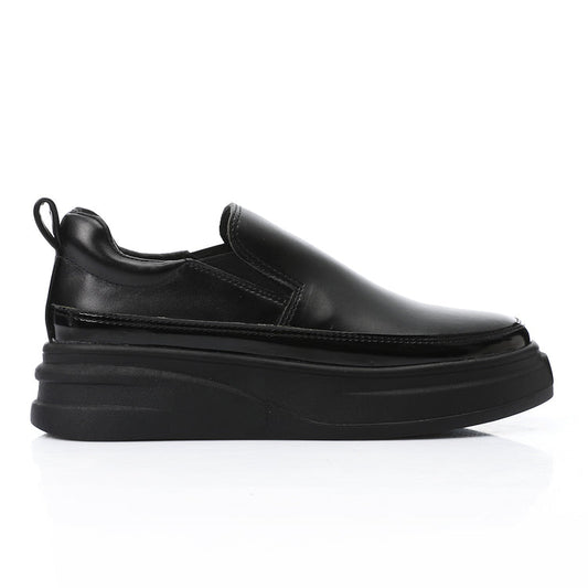 Synthetic Leather Slip-On Sneakers – Black