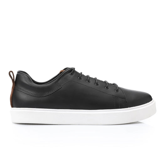 Leather Plain Sneakers - Black