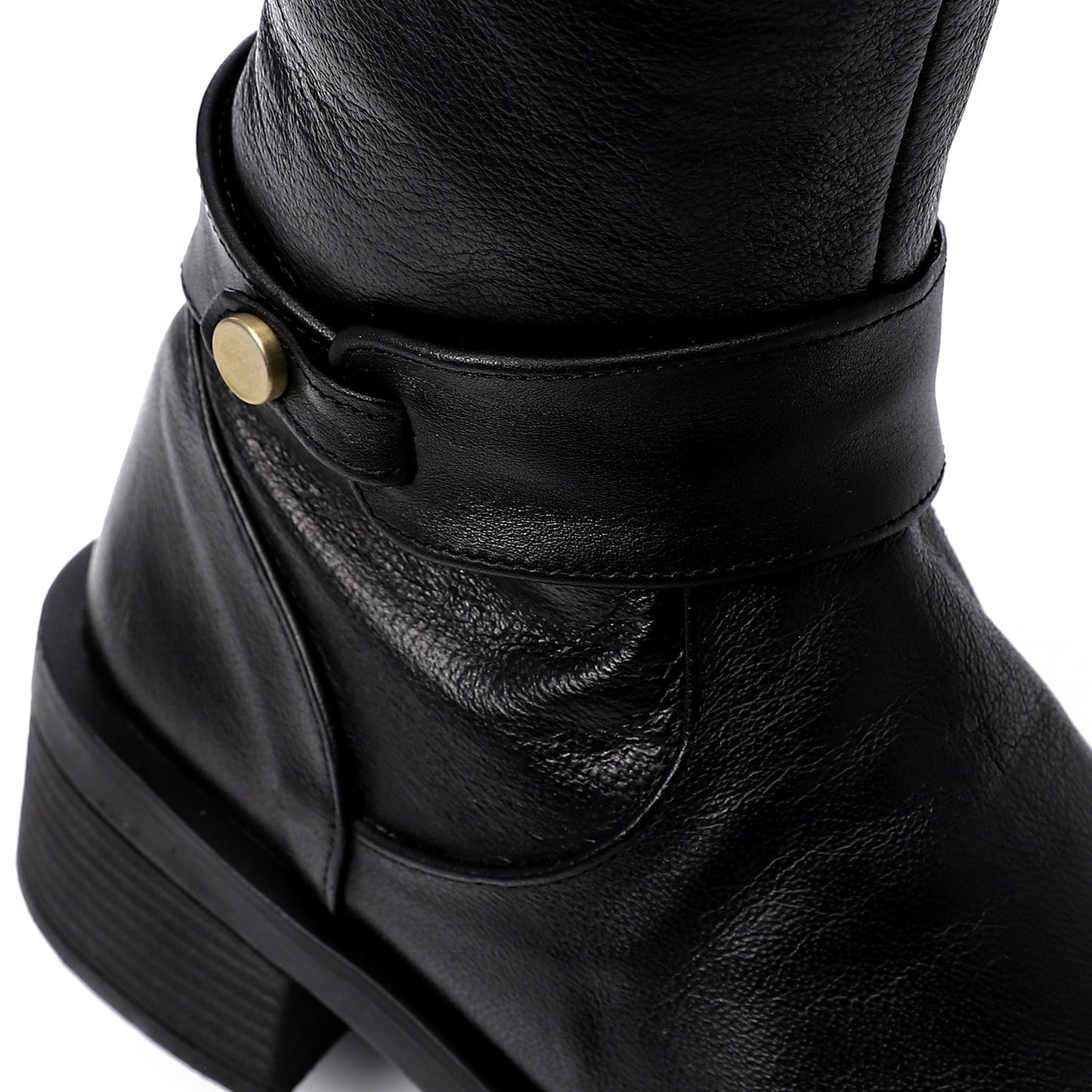 Faux Leather Buckle Detail Mid-Calf Boots - Black