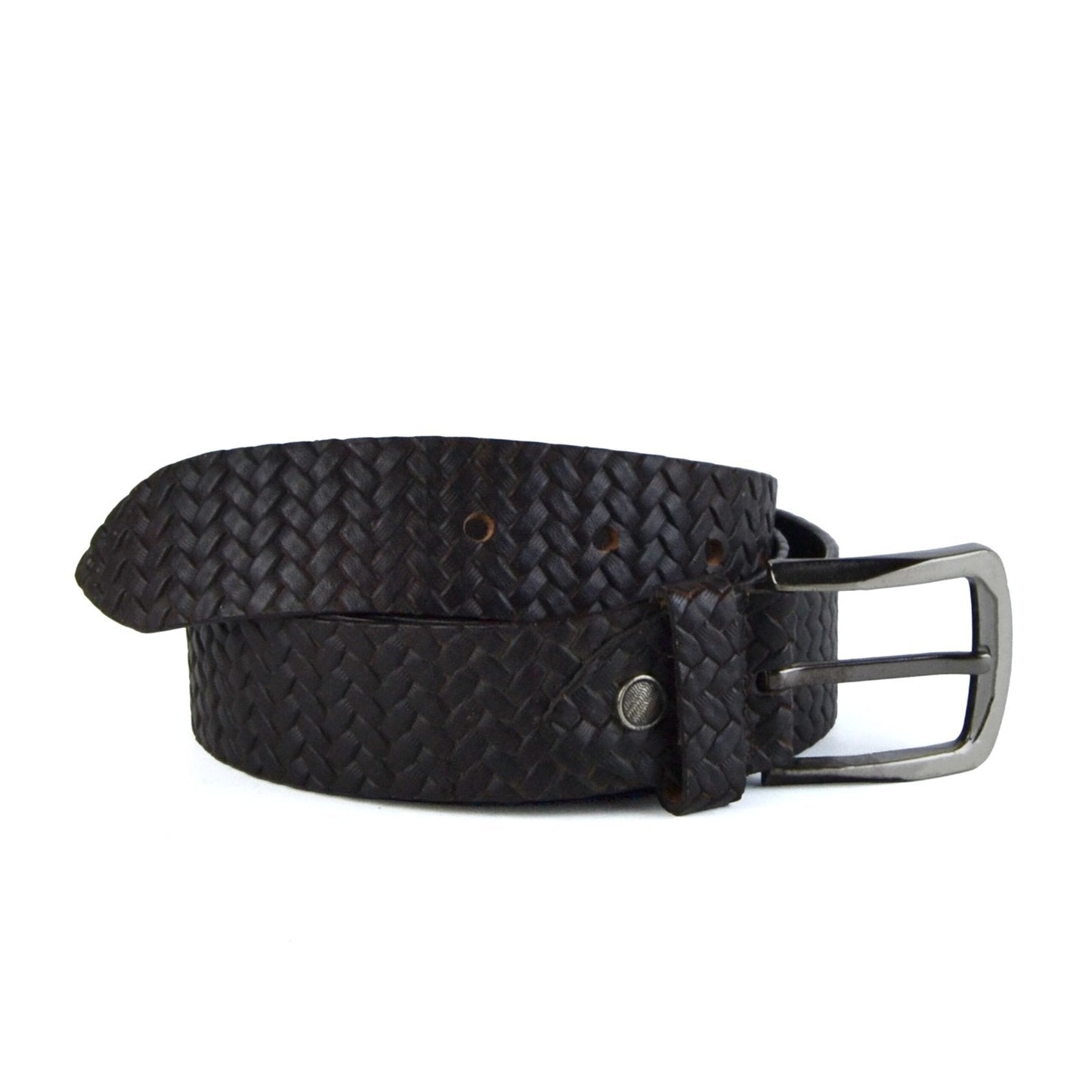 Leather Woven Belt - Dark Brown