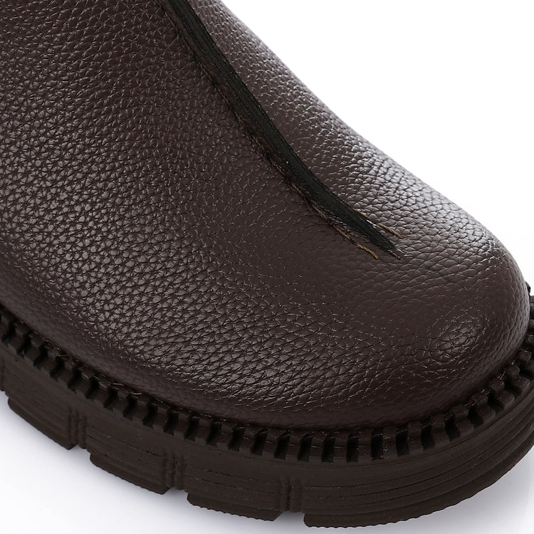 Leather Plain Slingback Shoes - Brown