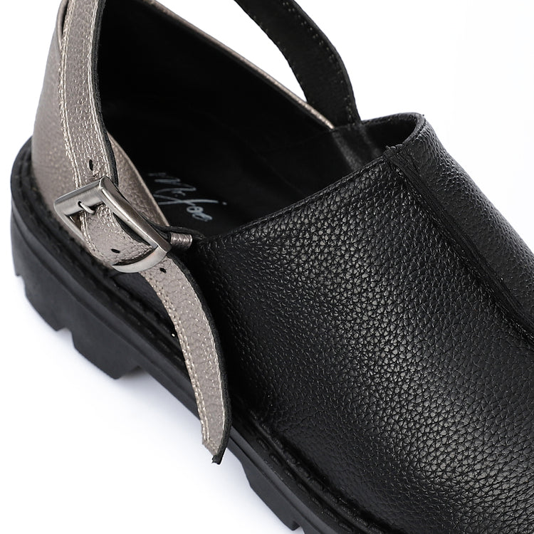 Suede Slip-On Chunky Sole Shoes – Black & Silver