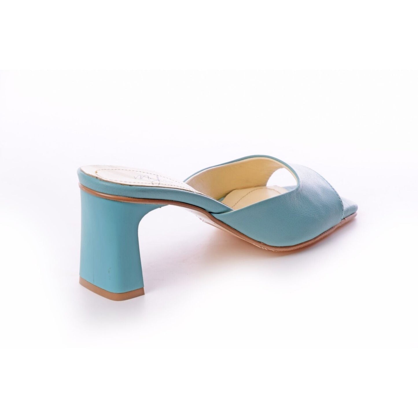 Faux Leather Plain Block Heel Slippers – Light Blue