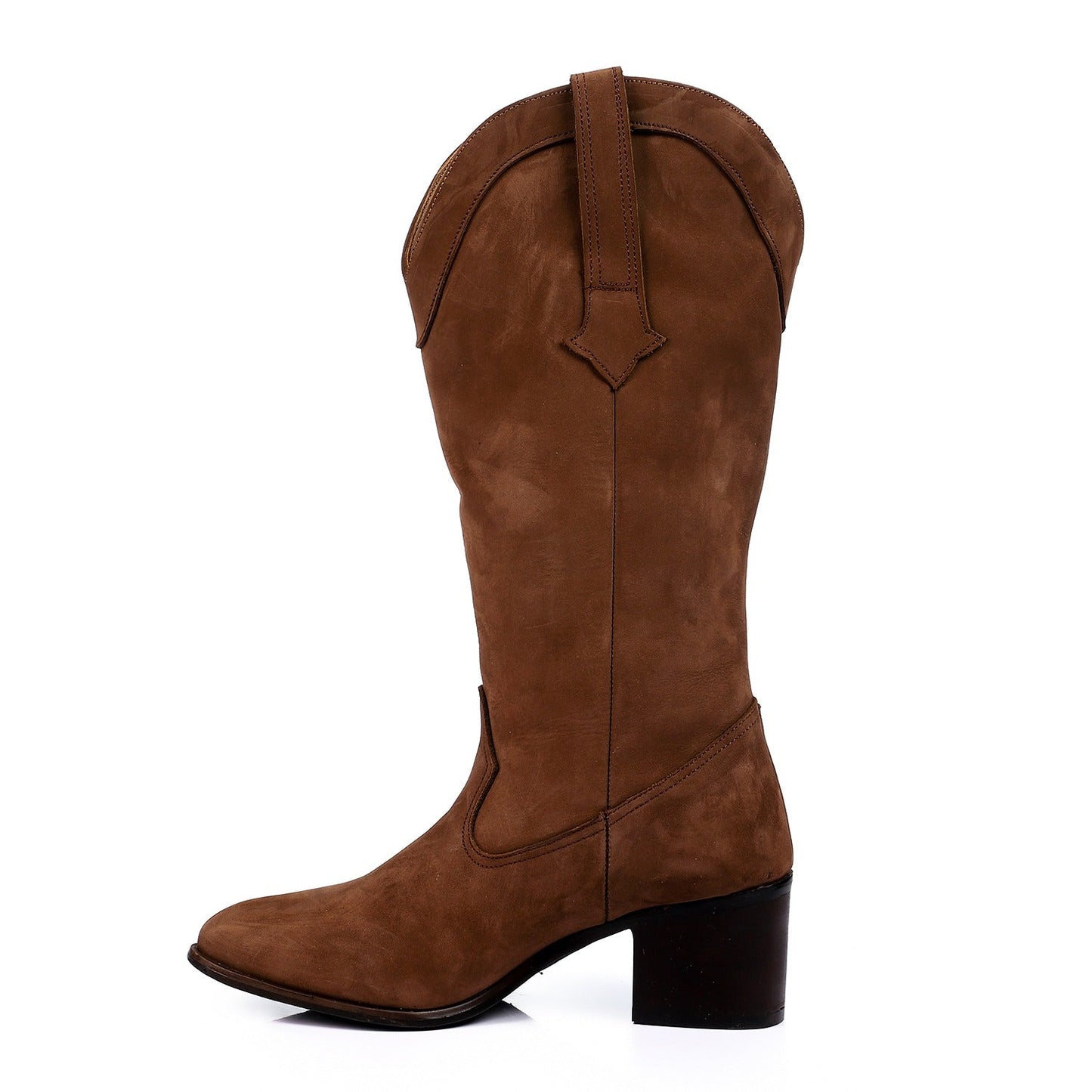 Suede Oval Toe Mid-Calf Boots - Brown