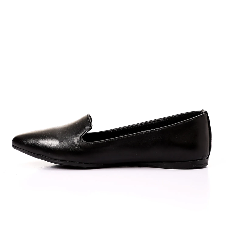 Leather Plain Slip-On Flats – Black