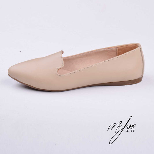 Leather Plain Slip-On Flats – Beige