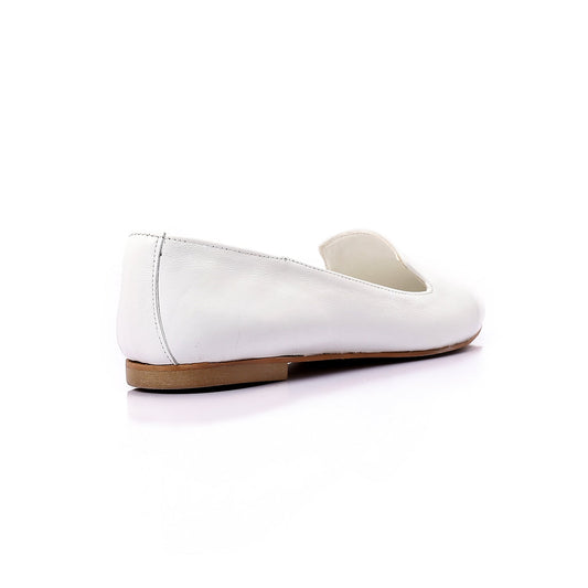 Leather Plain Slip-On Flats – White