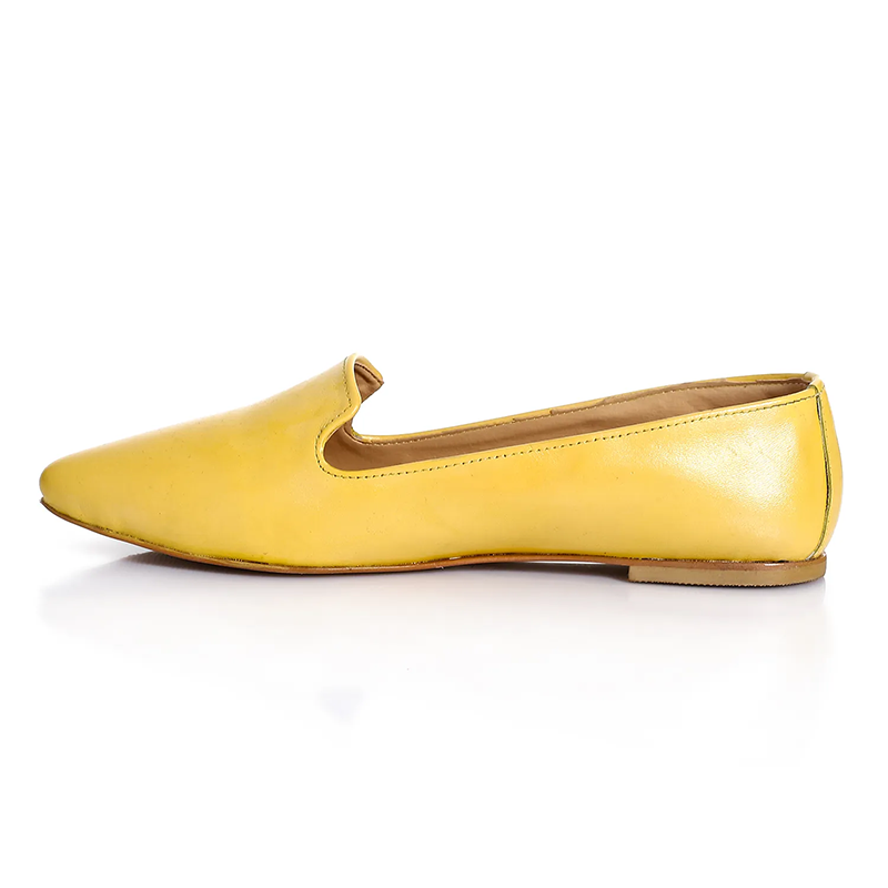 Leather Plain Slip-On Flats – Yellow