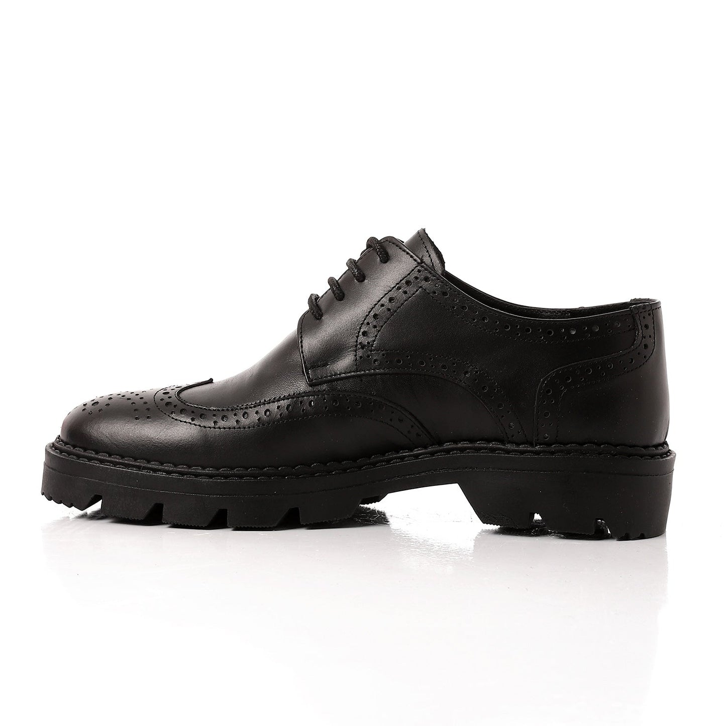 Faux Leather Lace-Up Brogue Shoes - Black