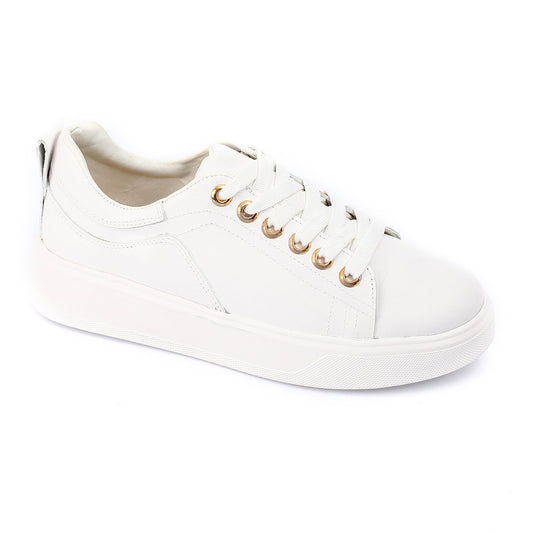 Faux Leather Casual Sneakers - White