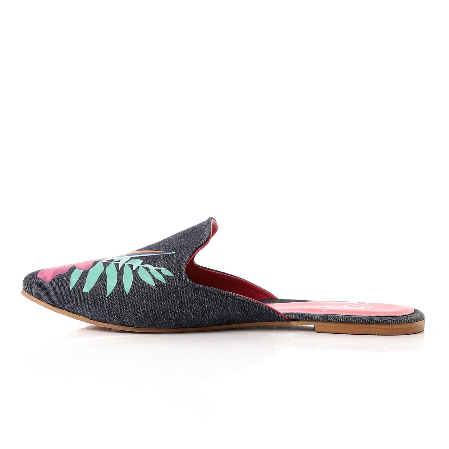 Canvas Embroidered Pointed Toe Mules – Multicolor