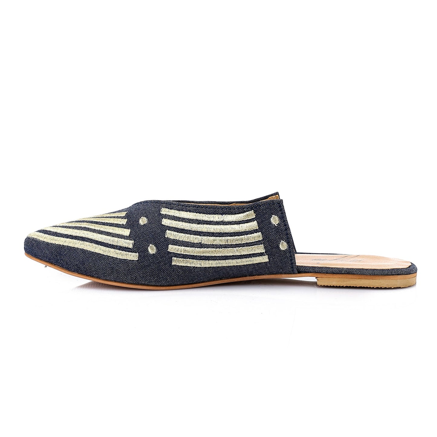 Canvas Embroidered Slip-On Mules- Navy