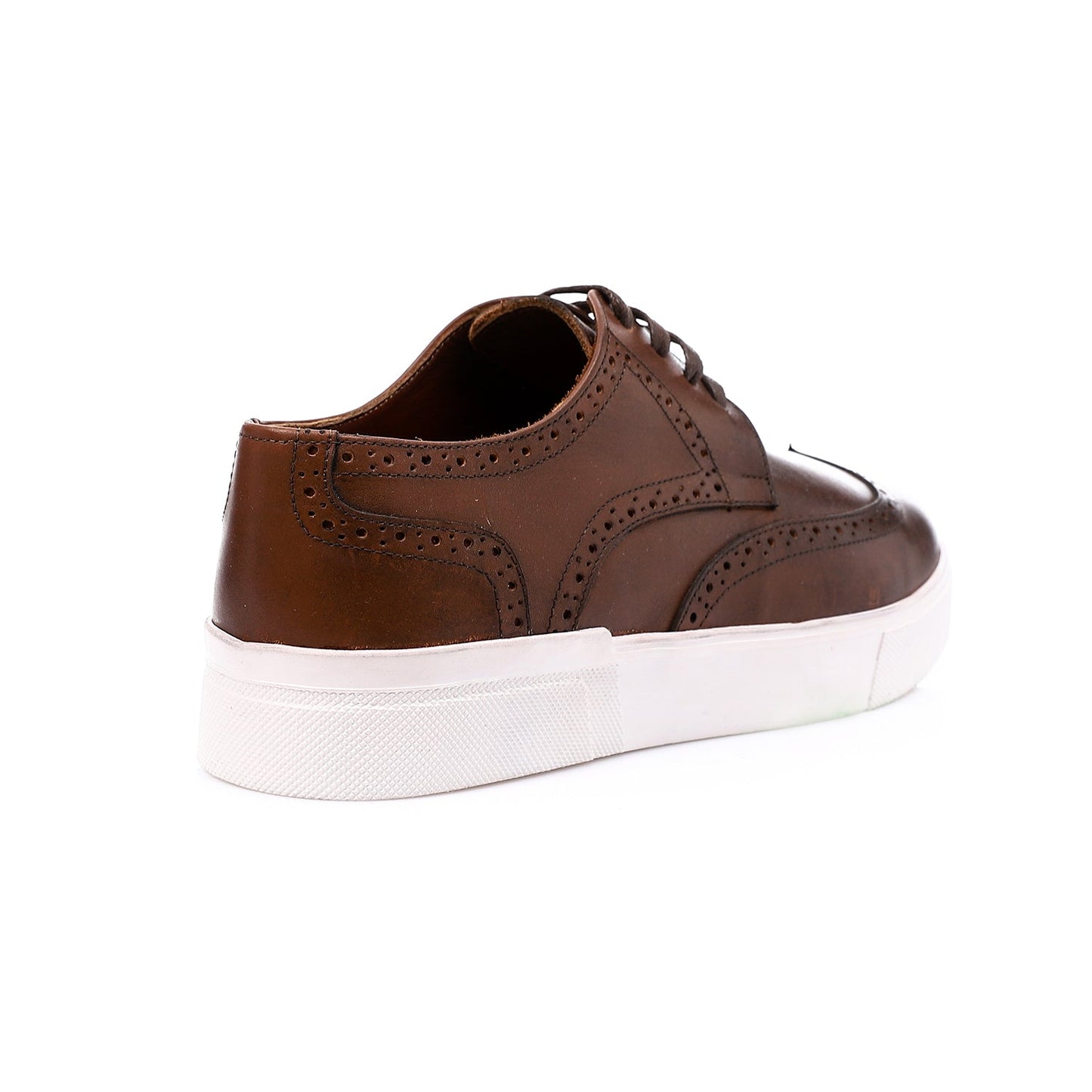 Faux Leather Lace-Up Brogue Sneakers – Brown