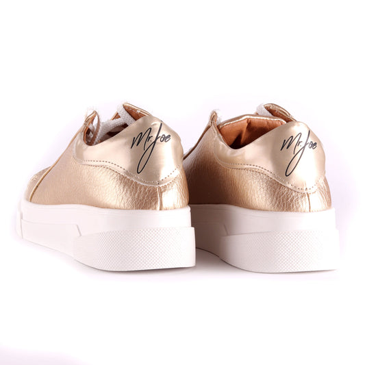 Faux Leather Lace-Up Sneakers – Champagne