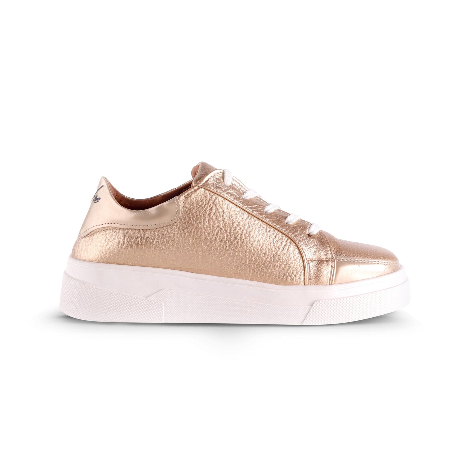Faux Leather Lace-Up Sneakers – Champagne