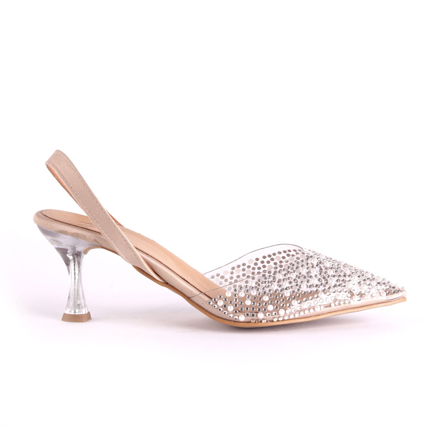 Strassed Slingback Stiletto Heels – Beige