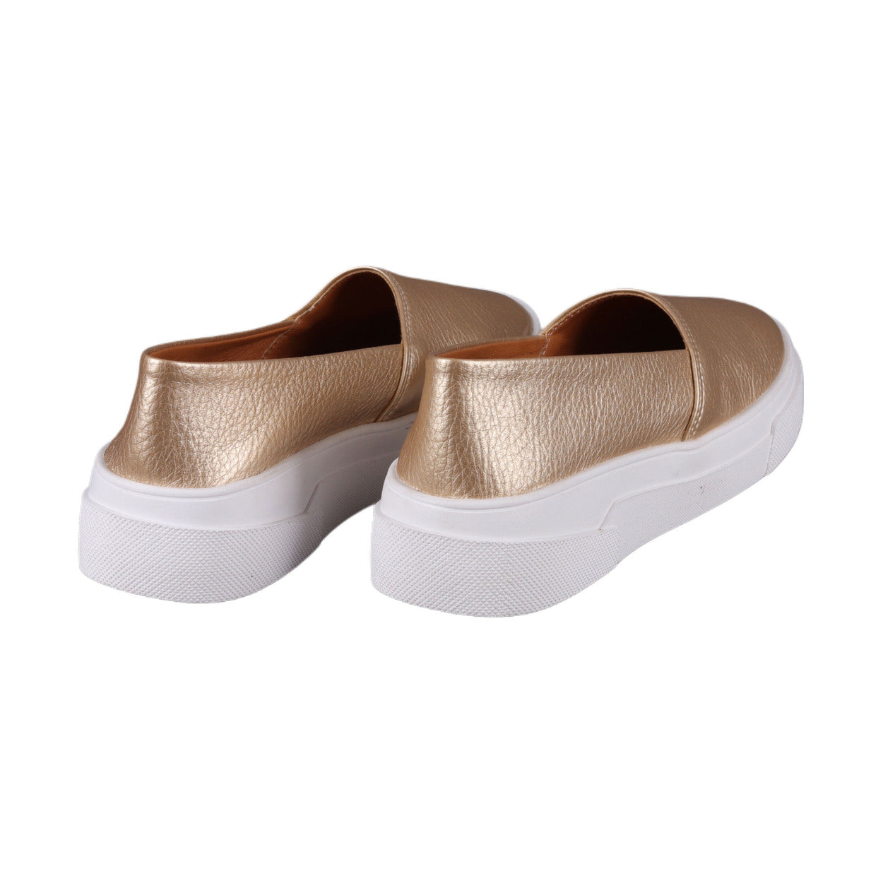 Faux Leather Slip-On Loafers – Metallic Gold