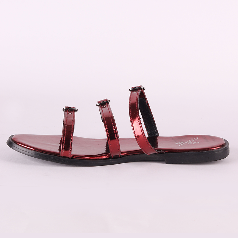 Leather Patent Triple-Strap Sandals – Dark Red