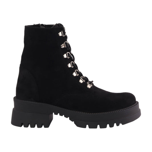 Suede Platform Combat Boots - Black