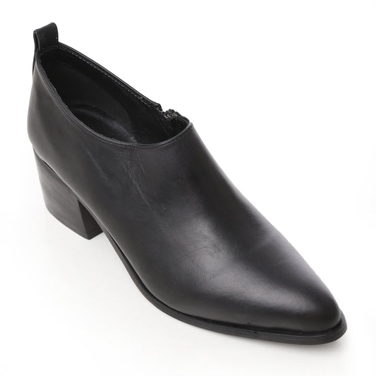 Faux Leather Oval-Toe Block Heel Slip-On Shoes - Black
