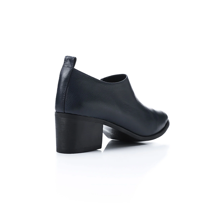 Synthetic Plain Block Heel Ankle Boots – Navy