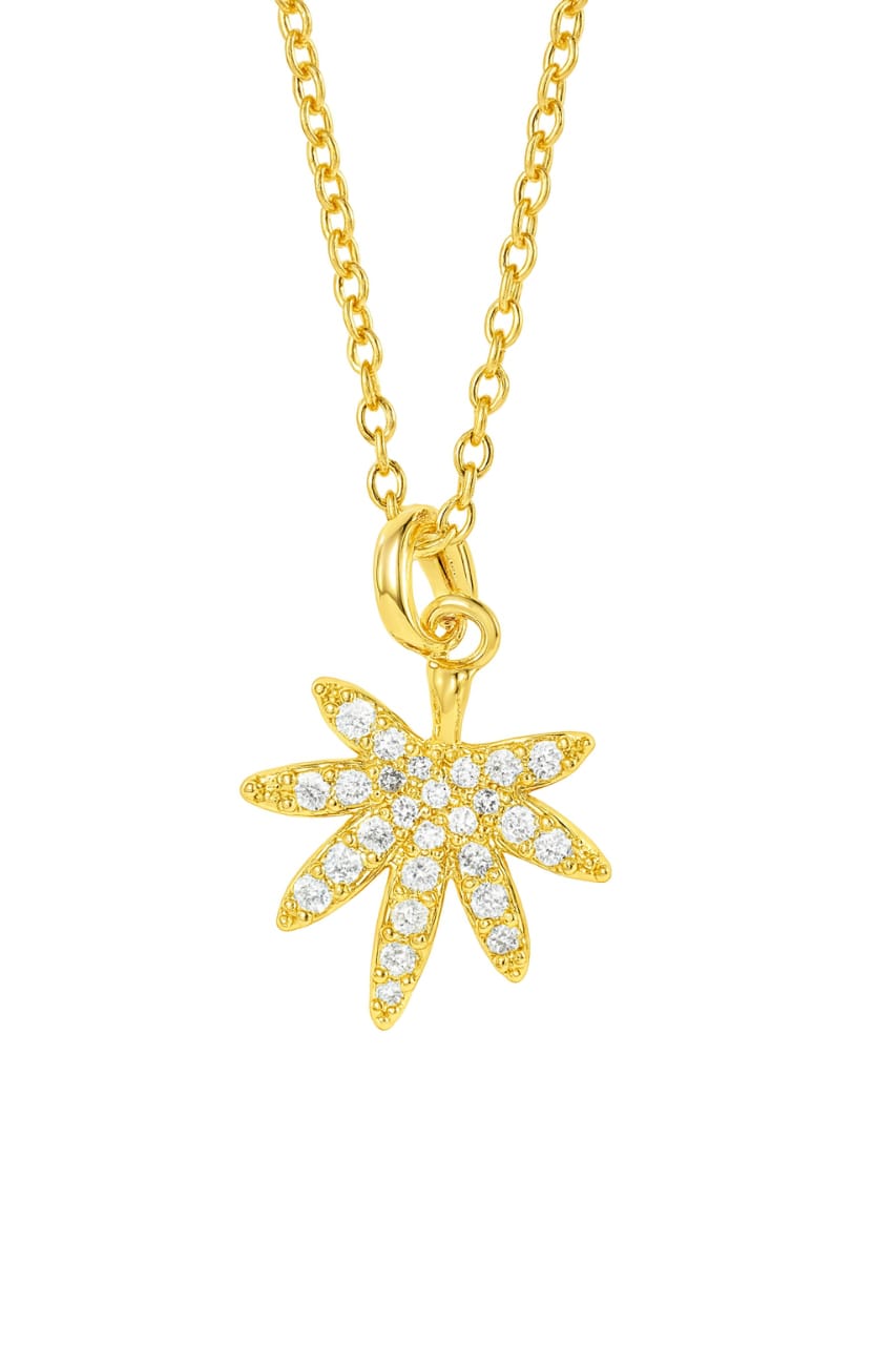 Stainless Steel Pave Starburst Pendant Necklace – Gold
