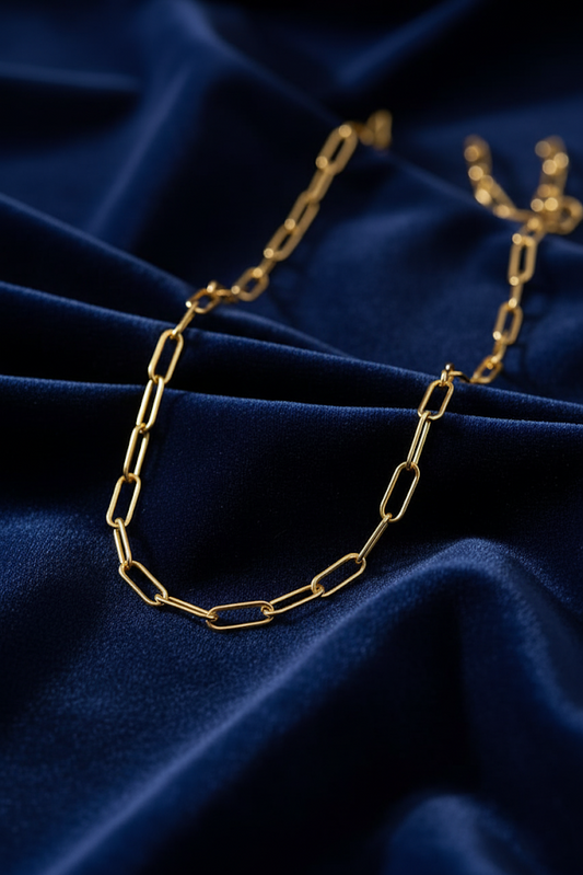 Stainless Steel Paperclip Chain Necklace – Gold