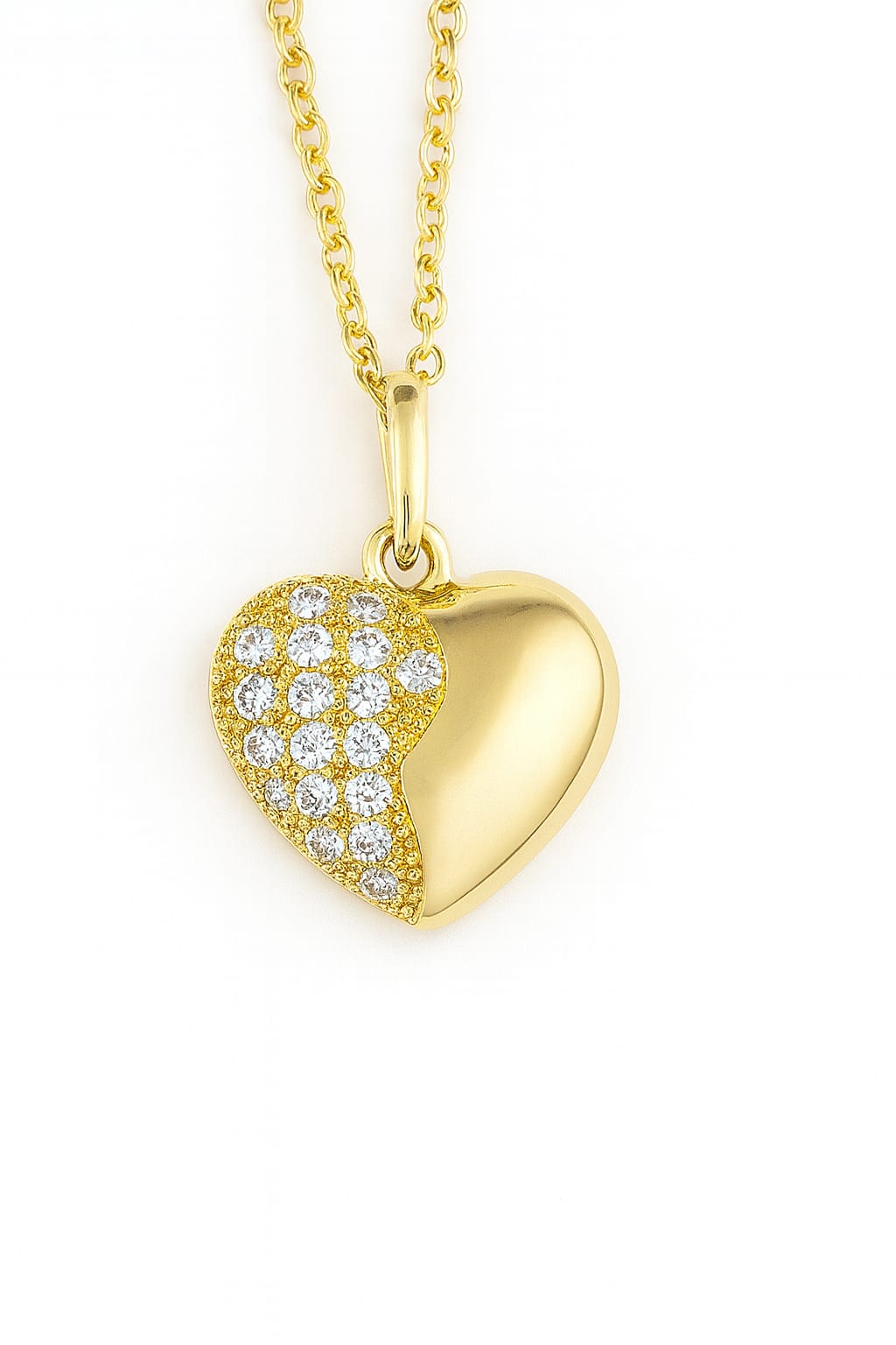 Stainless Steel Half Crystal Heart Pendant Necklace – Gold