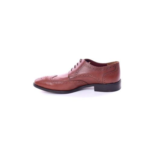 Leather Perforated Lace-Up Oxford Shoes - Tan
