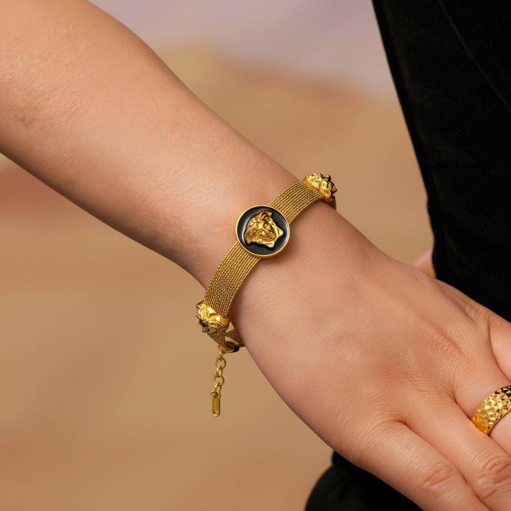 Stainless Steel Mythical Head Mesh Bracelet – Gold