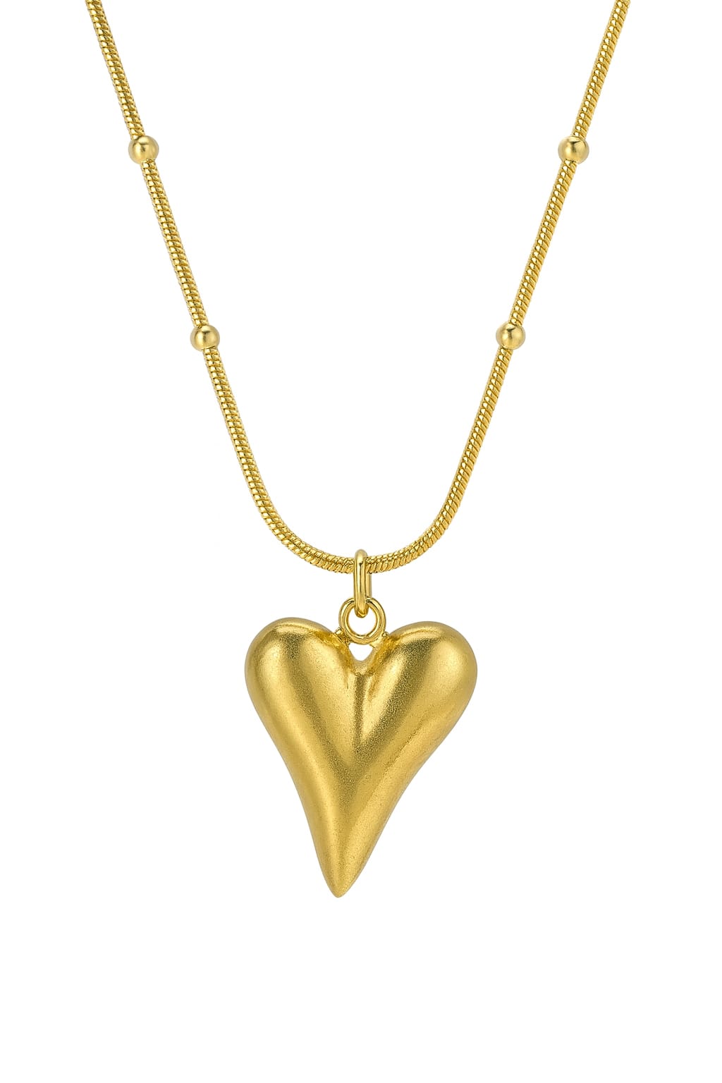 Stainless Steel Puffed Heart Pendant Necklace – Gold