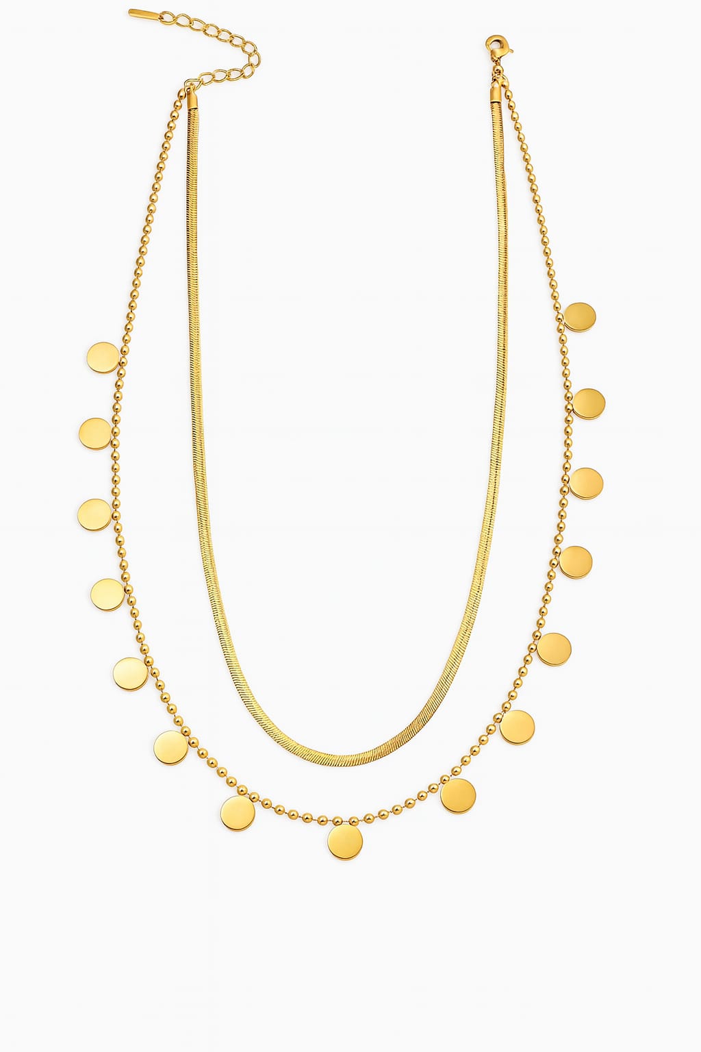 Stainless Steel Layered Disc Pendant Necklace – Gold