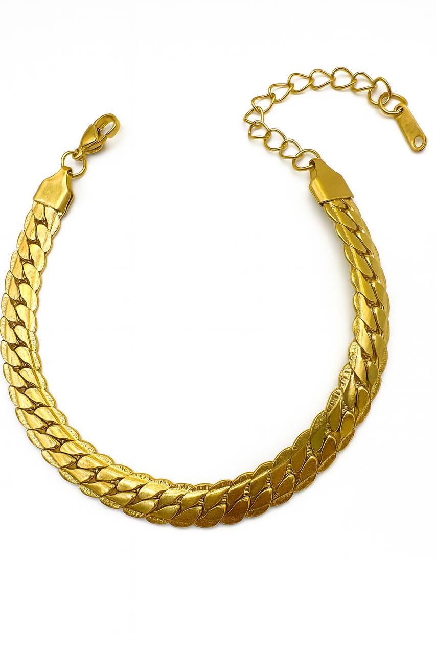 Stainless Steel Flat Snake Chain Bracelet – Gold