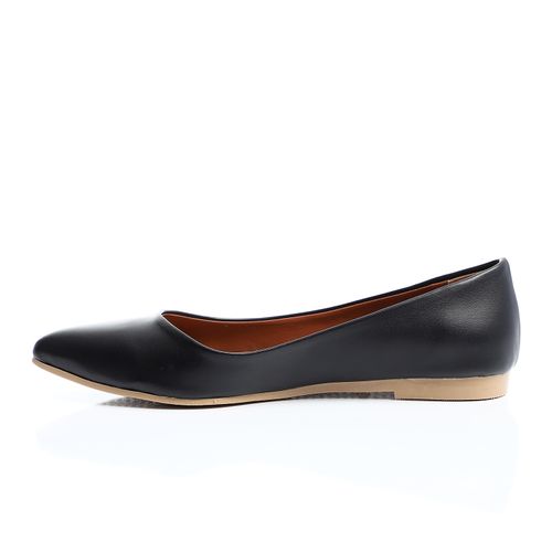 Faux Leather Pointed Toe Ballet Flats – Black
