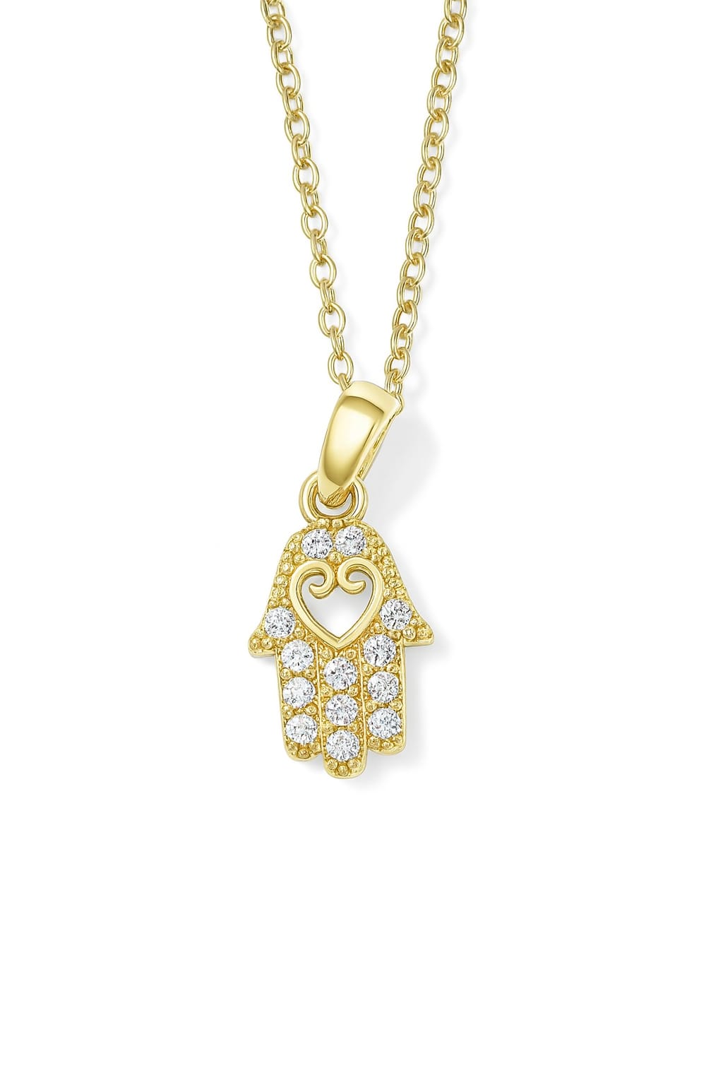 Stainless Steel Crystal Hamsa Hand Pendant Necklace – Gold