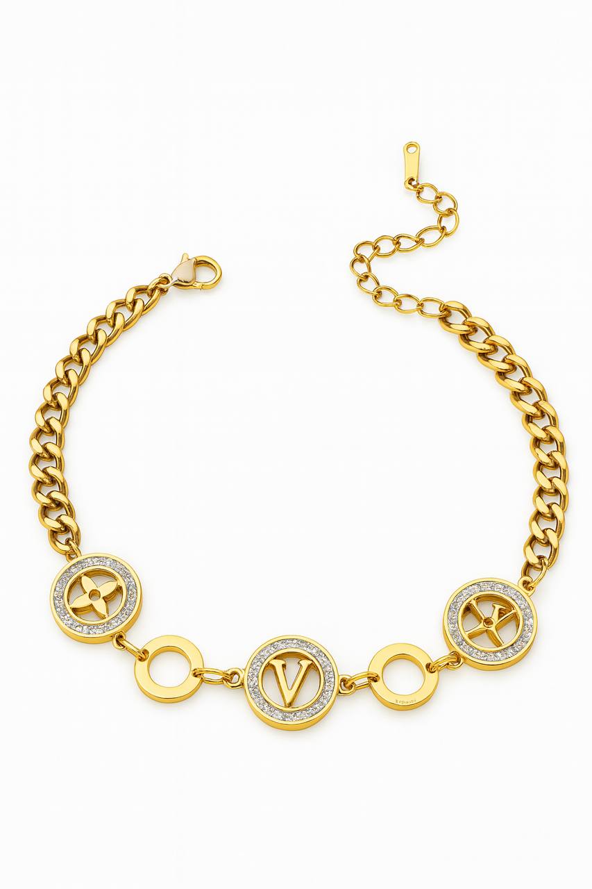 Stainless Steel Connected Circles Crystal Bracelet – Gold