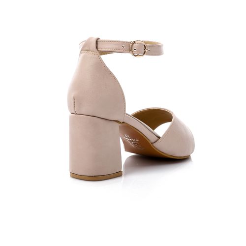 Suede Block Heel Sandals - Beige