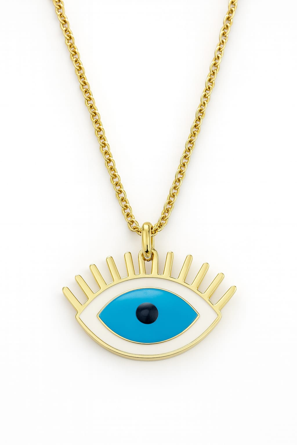 Stainless Steel Colorful Blue Eye Pendant Necklace – Gold