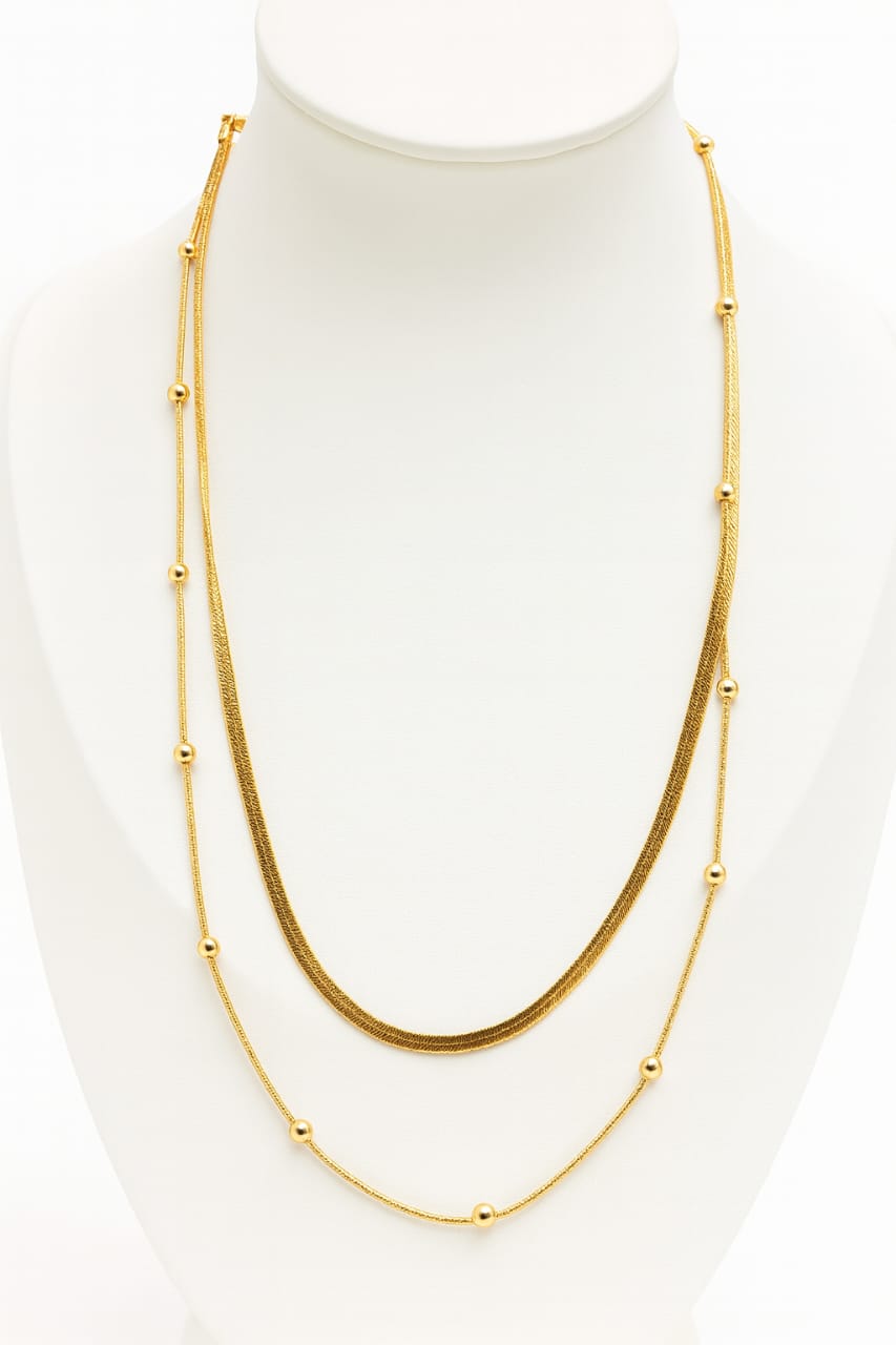 Stainless Steel Double Layer Snake Chain Necklace – Gold