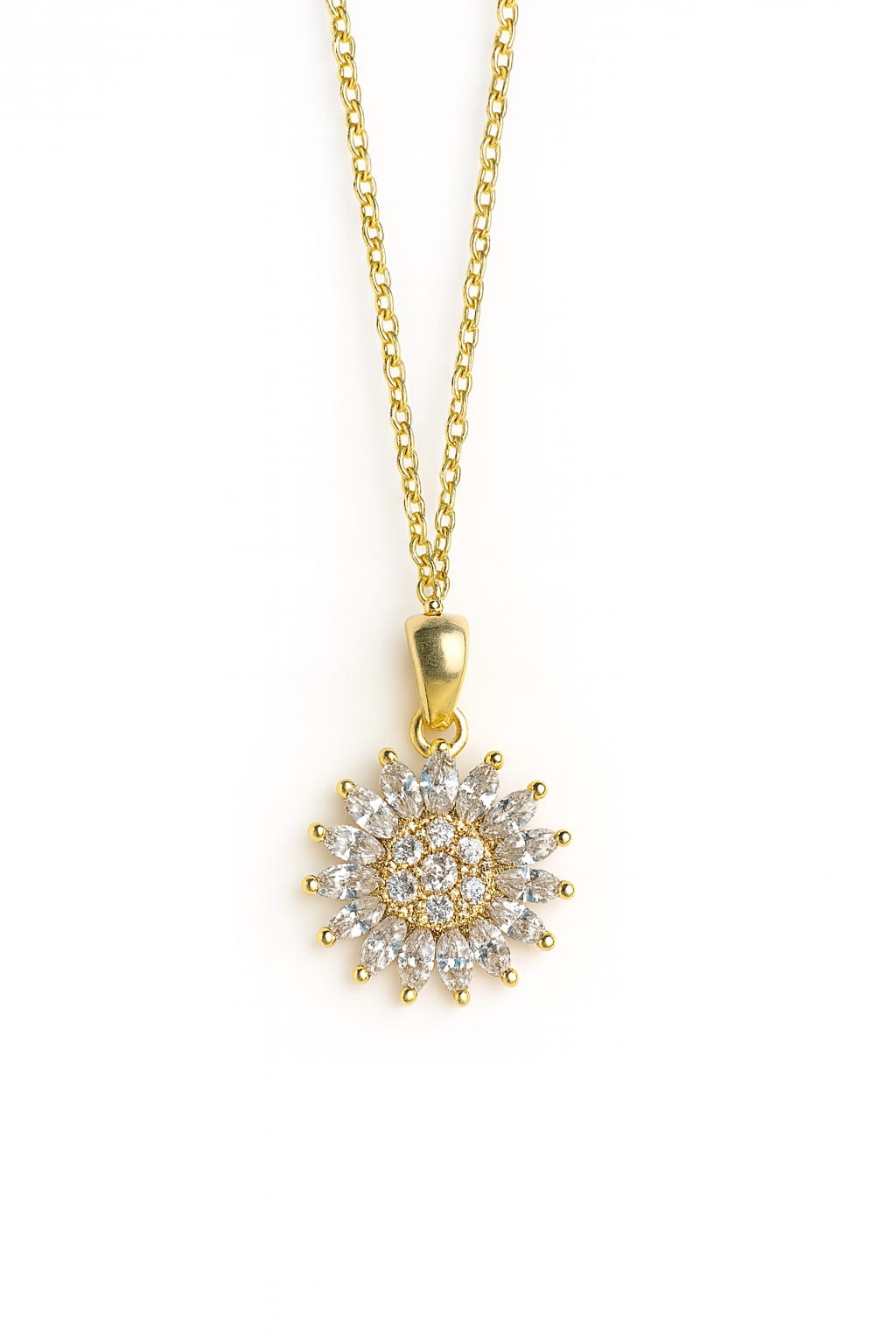 Stainless Steel Crystal Flower Pendant Necklace – Gold