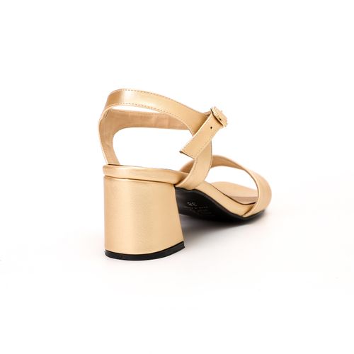 Faux Leather Square-Toe Block Heel Sandals - Gold