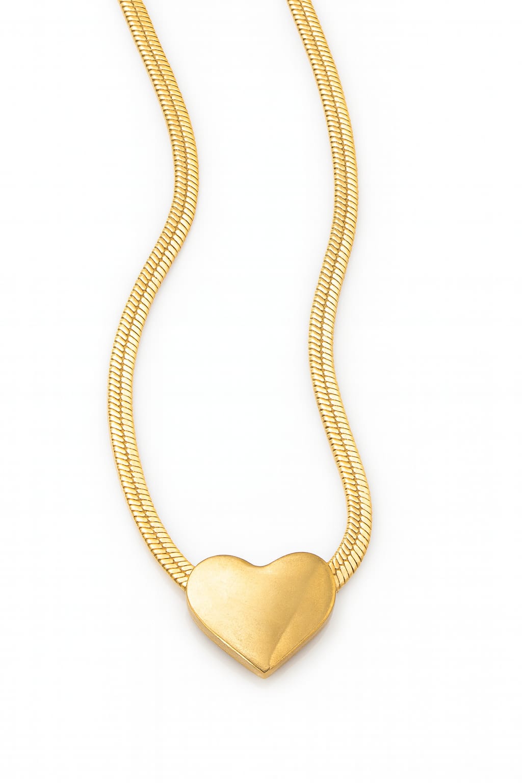 Stainless Steel Matte Puffed Heart Pendant Necklace – Gold