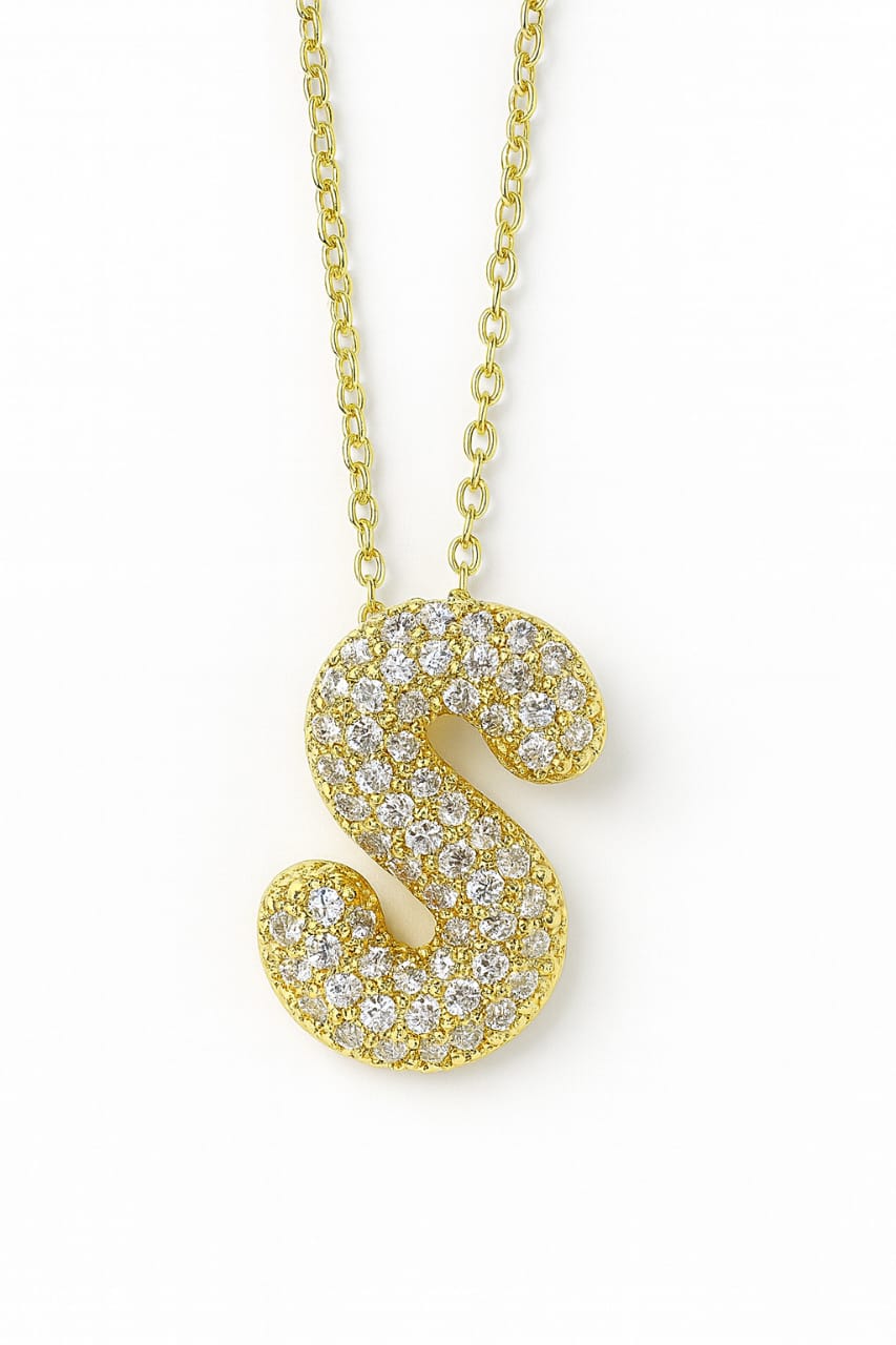 Stainless Steel Crystal Letter S Pendant Necklace – Gold