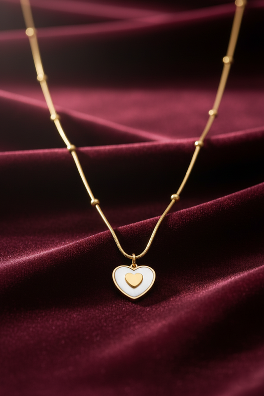 Stainless Steel Double Heart Pendant Necklace – Gold