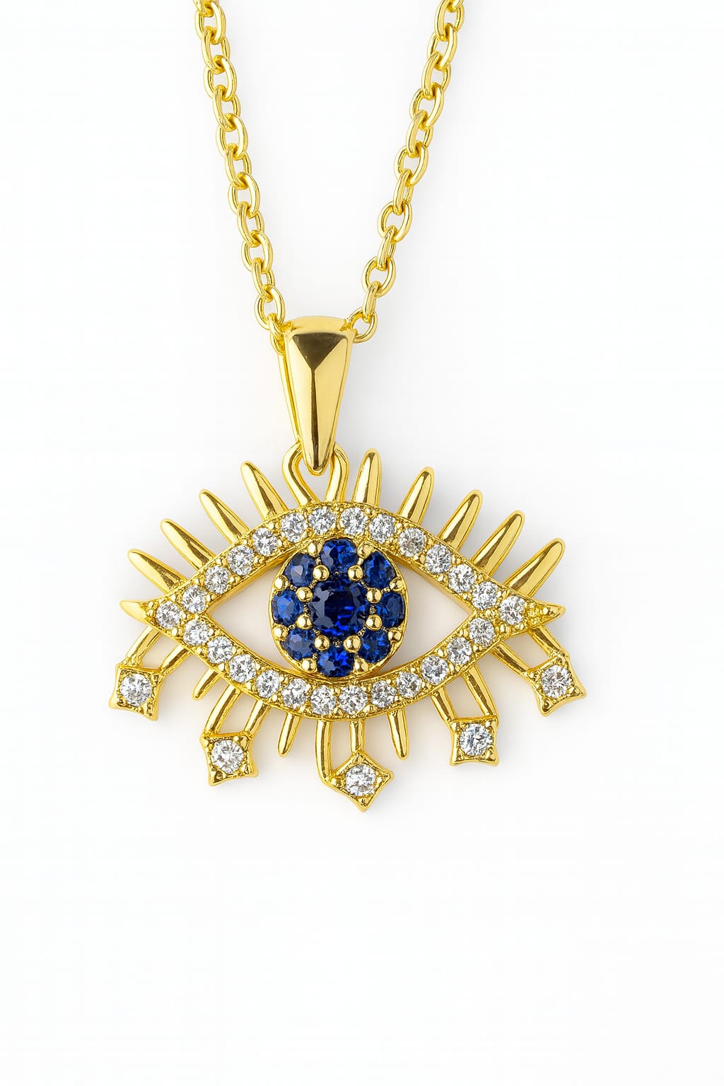 Stainless Steel Crystal Eye Pendant Necklace – Gold