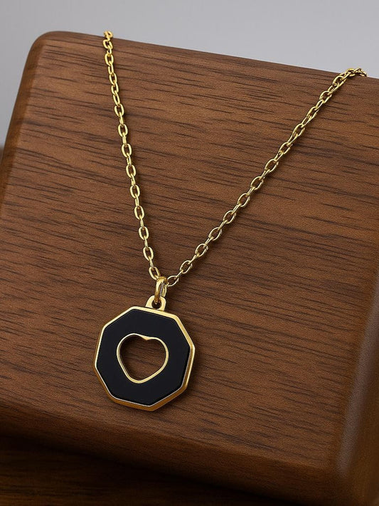 Stainless Steel Octagonal Heart Cut-Out Pendant Necklace – Gold