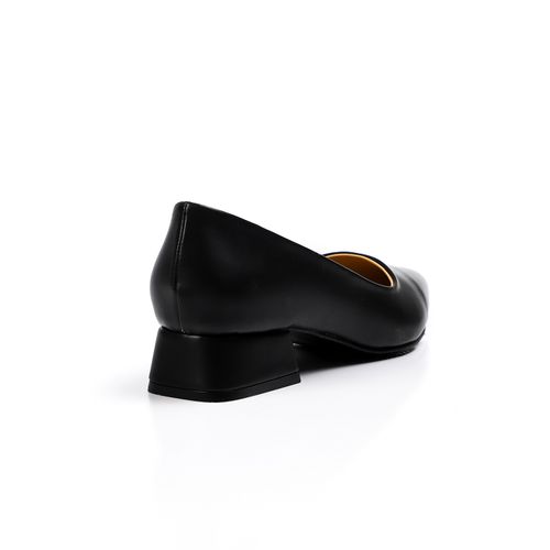 Faux Leather Flat Ballerina - Black