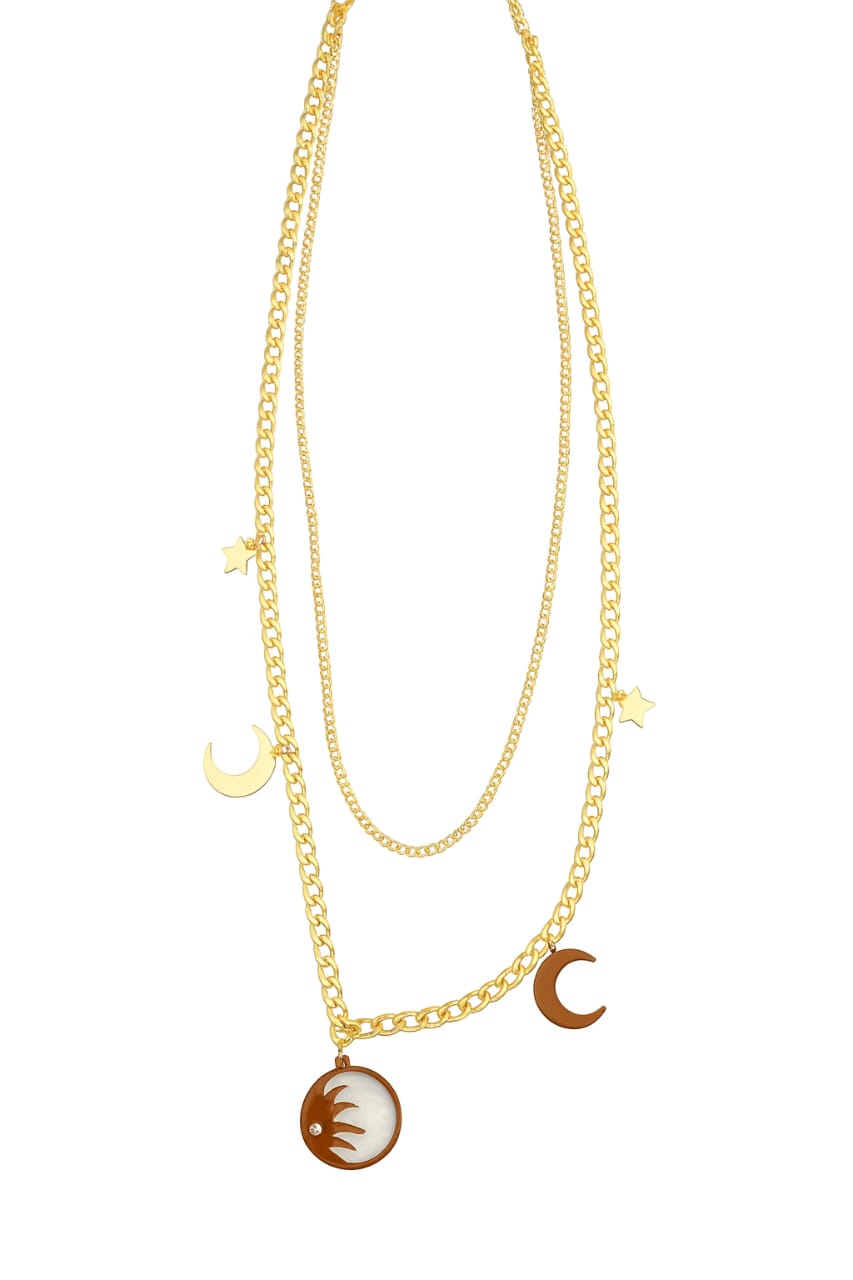 Stainless Steel Layered Pendant Necklace – Gold