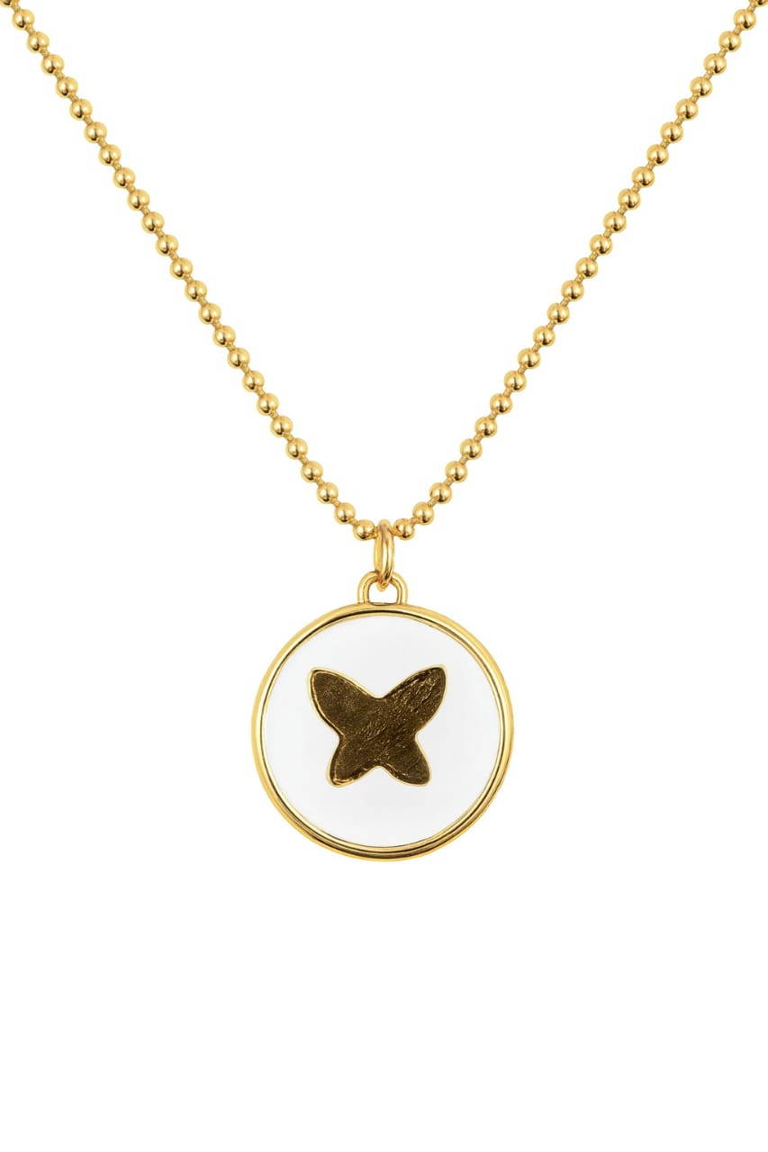 Stainless Steel Circular Butterfly Pendant Necklace – Gold
