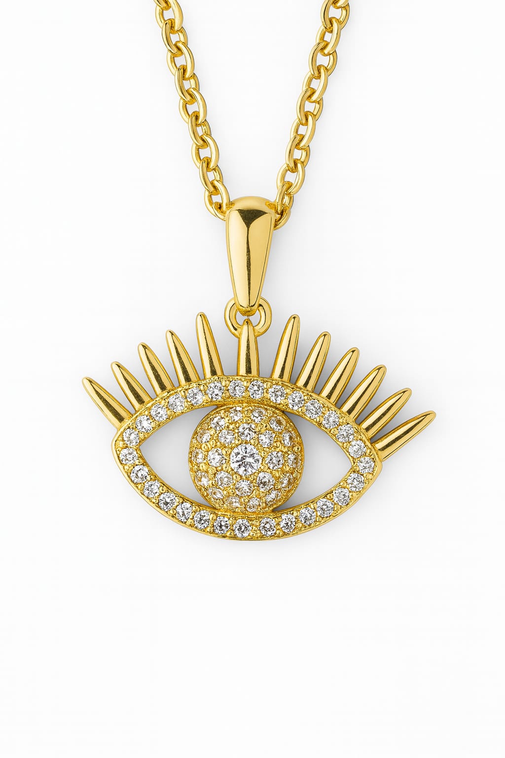 Stainless Steel Crystal Eye Pendant Necklace – Gold